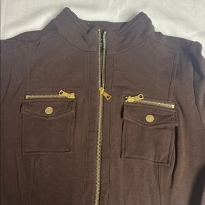 BOSTON PROPER BROWN Dress with Gold Zipper Accents